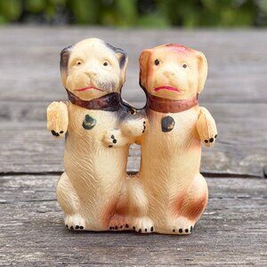 Vintage Twin Puppy Dogs Baby Rattle 1950's Early Plastic Nursery Shower Decor